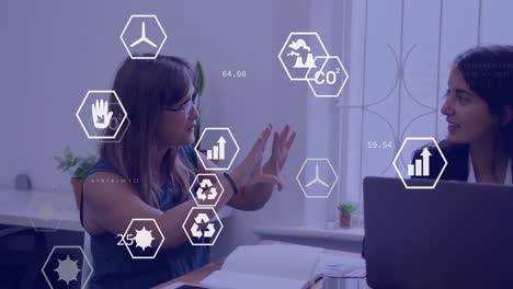 animación de conexiones con iconos sobre diversas personas de negocios en la oficina