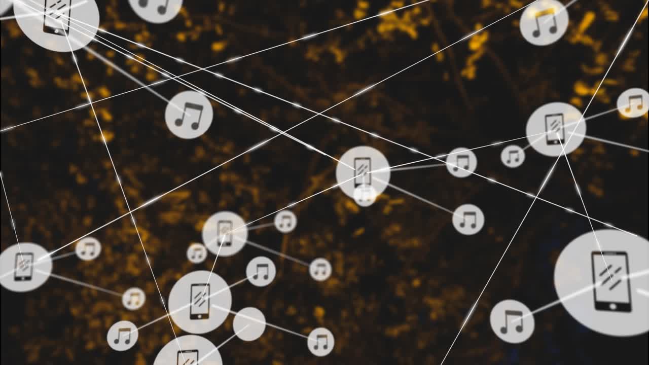 Animazione di una rete di connessioni con icone su rami d'albero con foglie