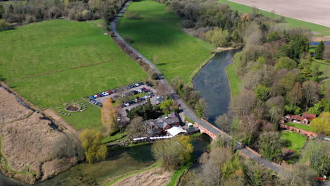 Aerial-flying-over-Mayfly-pub-Sunny-Day-UK-4K