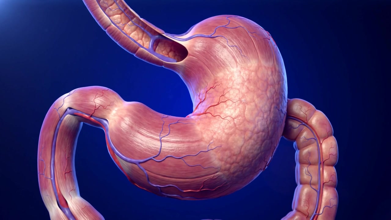 Visualizzazione medica digitale che illustra l'anatomia dello stomaco umano