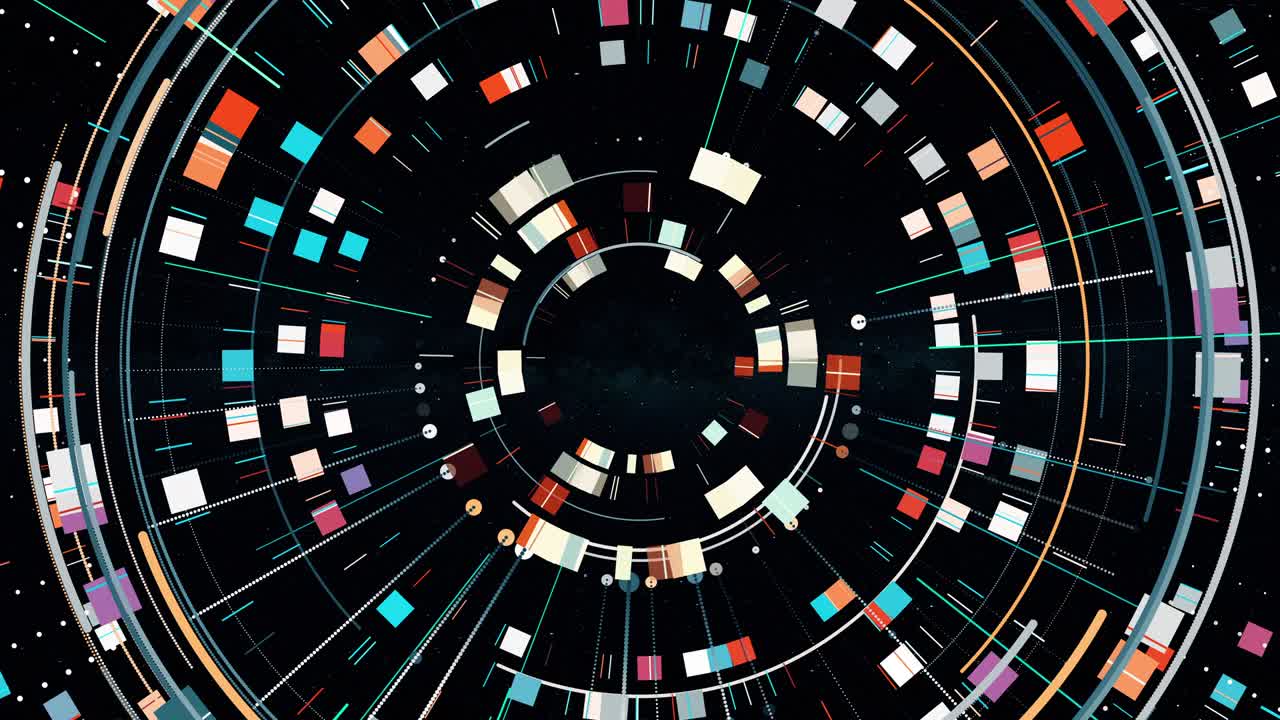 터널 효과를 가진 많은 모양, 선, 점의 기술 배경