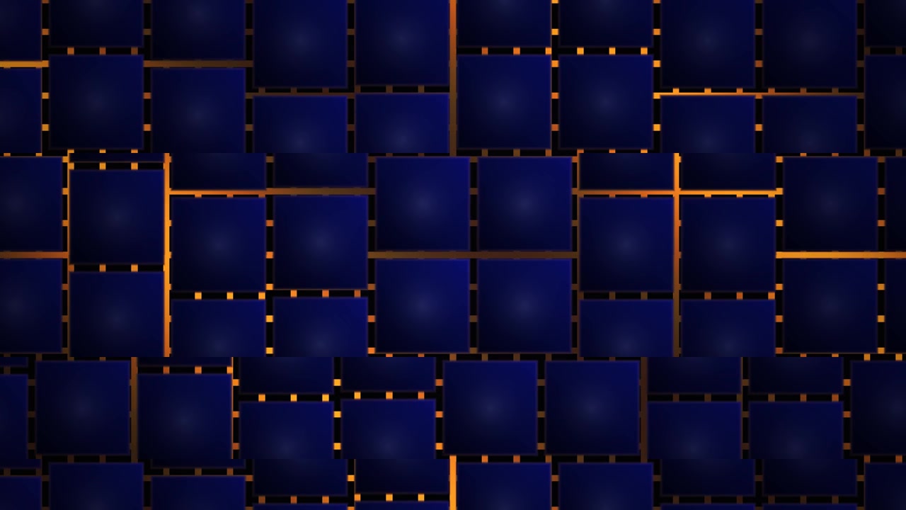 Abstract Background of Moving Dark Blue Squares with Glowing Orange Light