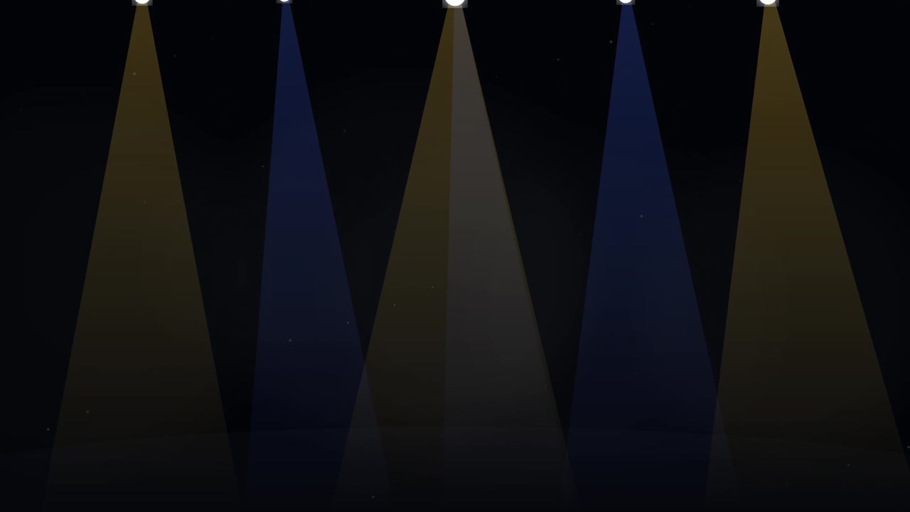 Five Stage Spotlights Shining Down on Dark Background