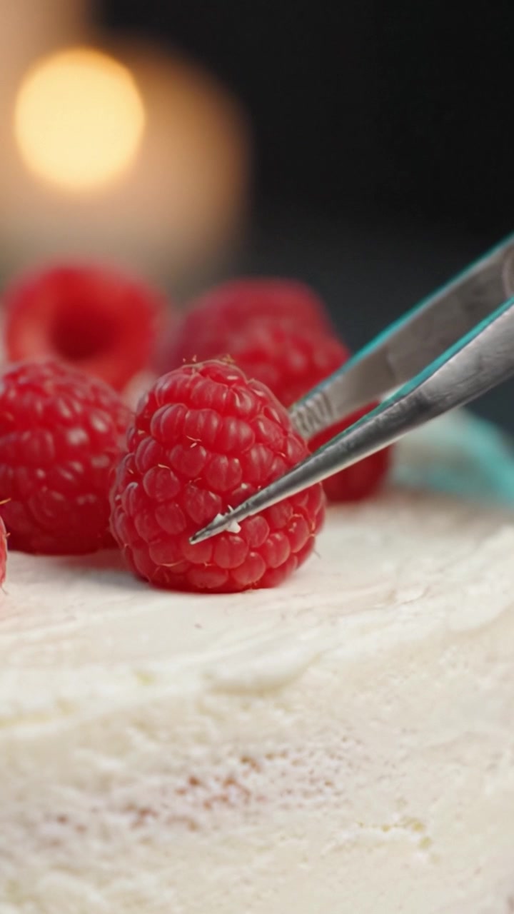 Decadent Raspberry Topped Cake with Creamy Frosting and Soft Texture Perfectly Captured in Two Frames Showcasing Delicious Dessert Culinary Artistry