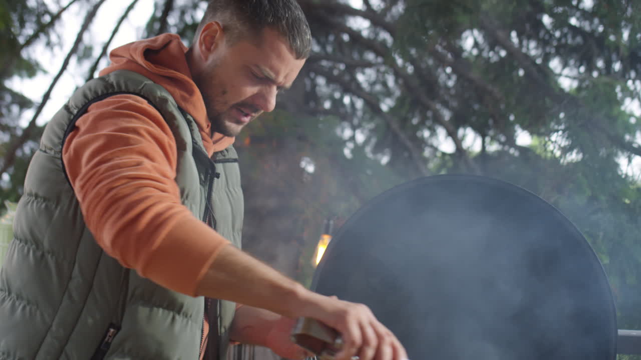 Food Blogger Preparing BBQ on Terrace