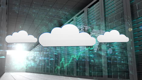 animation of digital clouds with data processing over computer servers