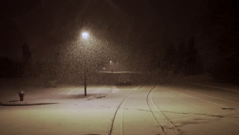 heavy snow falling quiet neighborhood street