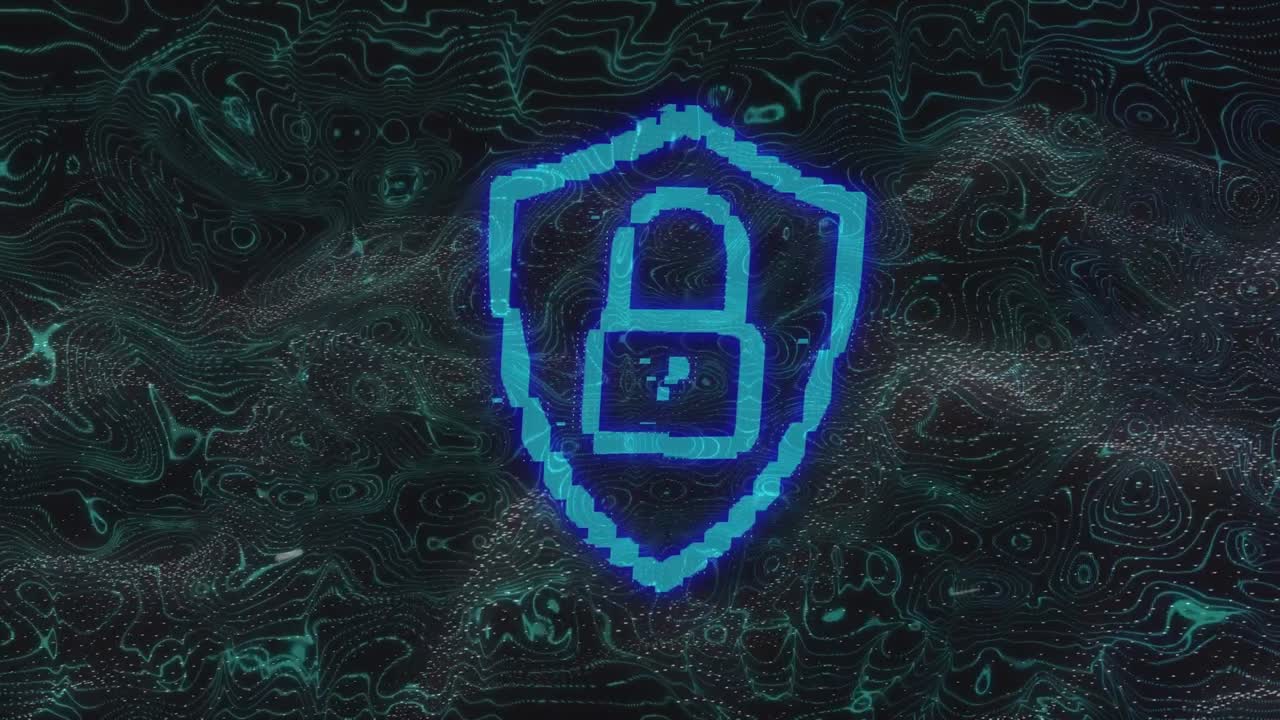 animación del icono del candado sobre formas sobre fondo negro