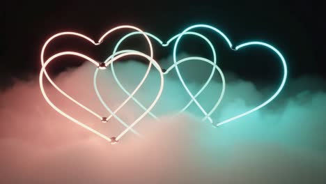 Neon Heart Shapes in Fog