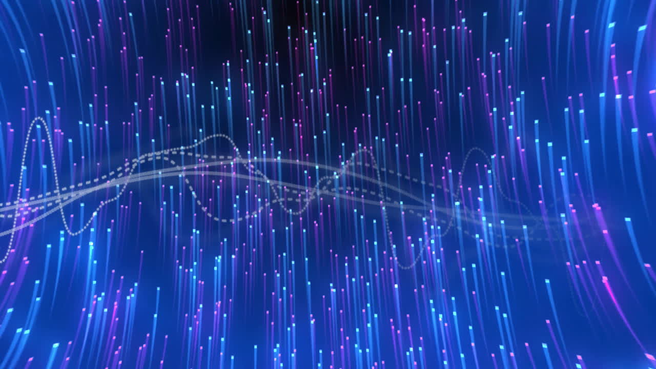 Colorful light streaks with waveforms, data transmission animation