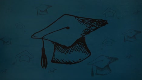 Digital-composite-video-of-graduation-hats-drawing-shaking-against-blue-background