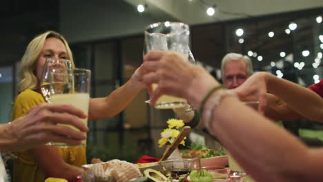 happy family eating dinner together.