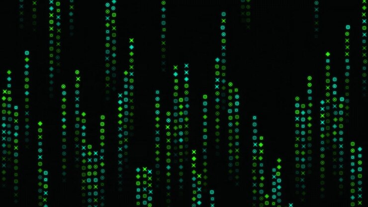 Digital Matrix Rain With Green Geometric Symbols