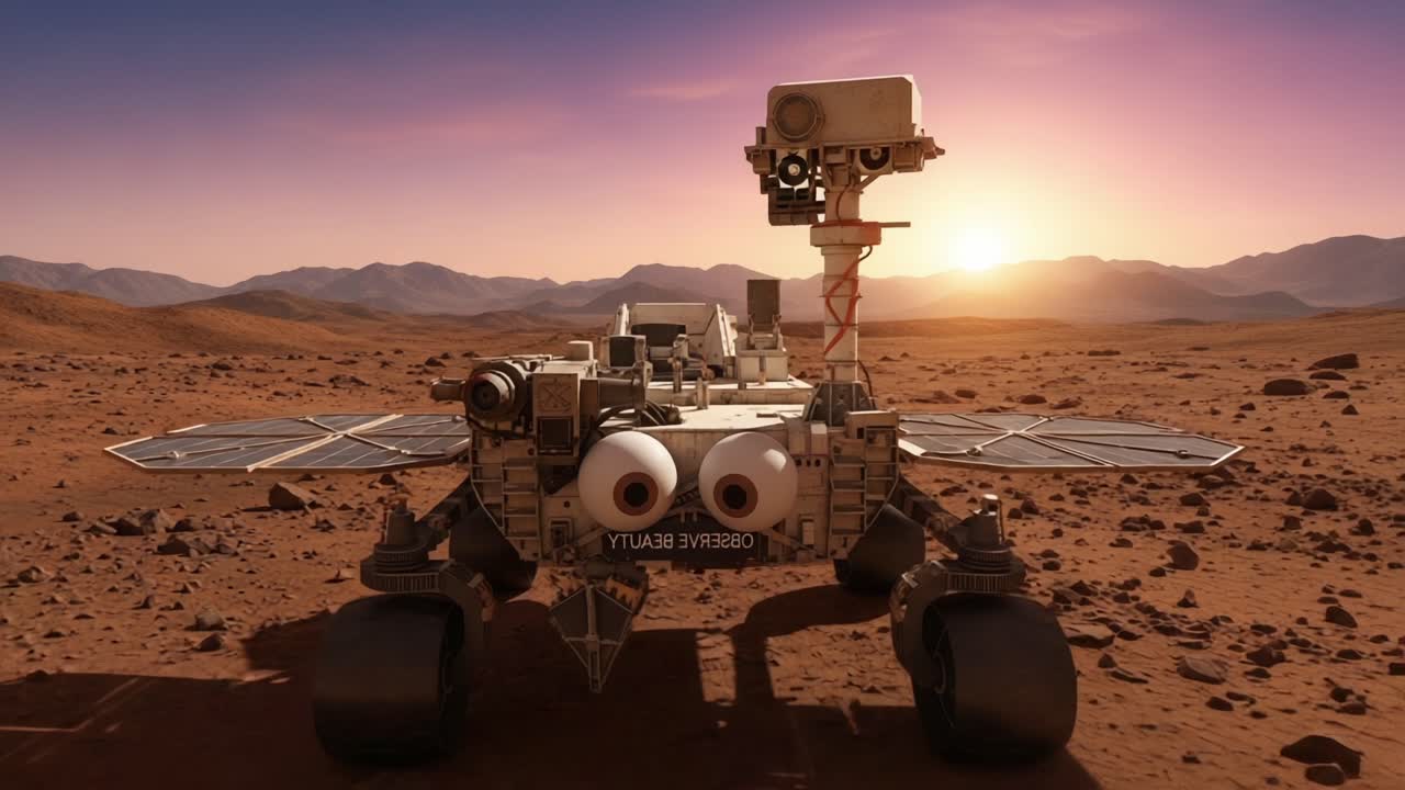 A Groundbreaking Journey Through the Martian Terrain: Exploring Innovative Rover Technology Captured in Two Stunning Frames at Sunset