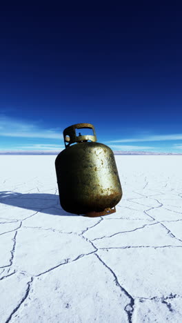 tanque de propano oxidado en un paisaje desértico