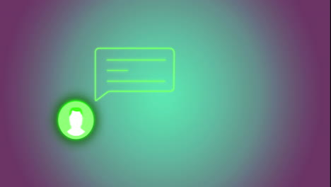 animación del perfil y el icono del mensaje contra un fondo de gradiente púrpura