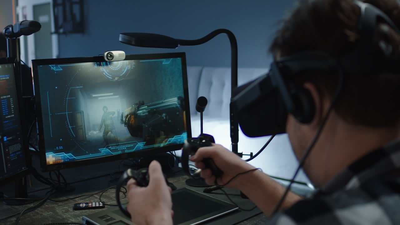 Person Playing VR Game on Computer