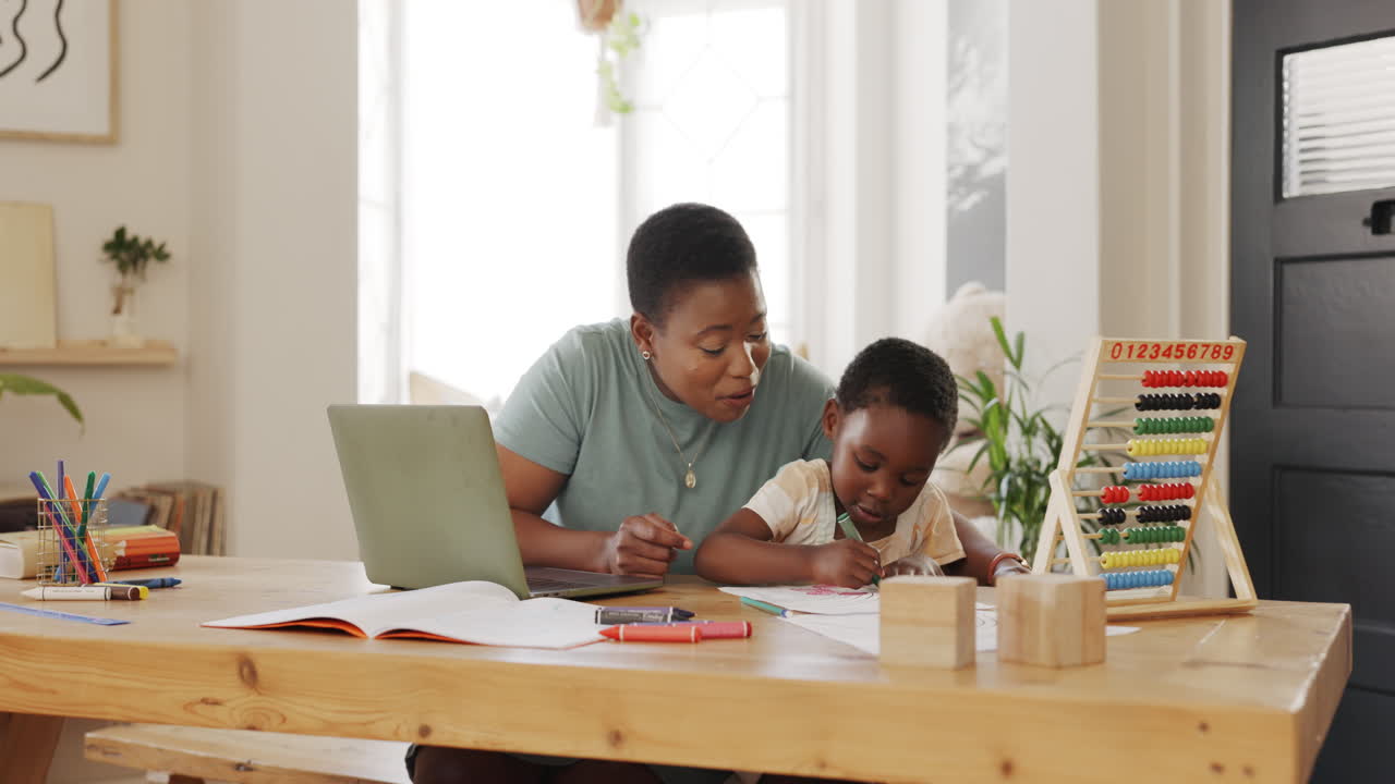 Home, learning and teaching of mother with child