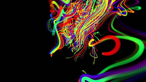 visualización de la operación de la red neuronal, multicolor, por ejemplo, líneas rápidas abstractas de rayas de luz en el aire. el flujo de líneas forma líneas rizadas como senderos de luz brillante, patrón giratorio como ruido de rizos.