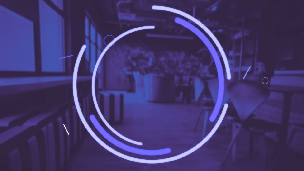 눈 아이콘과 추상적인 모양이 비어있는 카페에 대해 움직입니다.