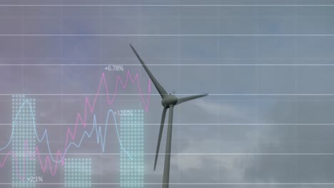 Animation-Der-Statistischen-Datenverarbeitung-über-Einer-Sich-Drehenden-Windmühle-Vor-Grauem-Himmel