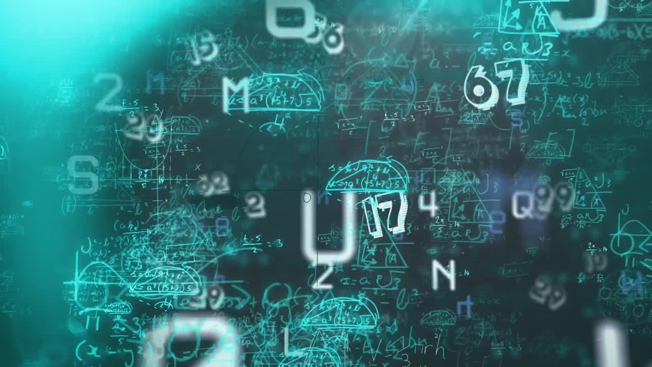 múltiples números y alfabetos cambiantes contra ecuaciones matemáticas en fondo negro
