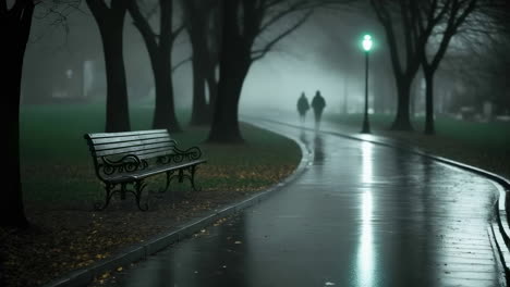 misty evening walk in a park