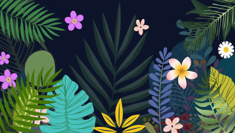 animation of jungle flowers and leaves on black background