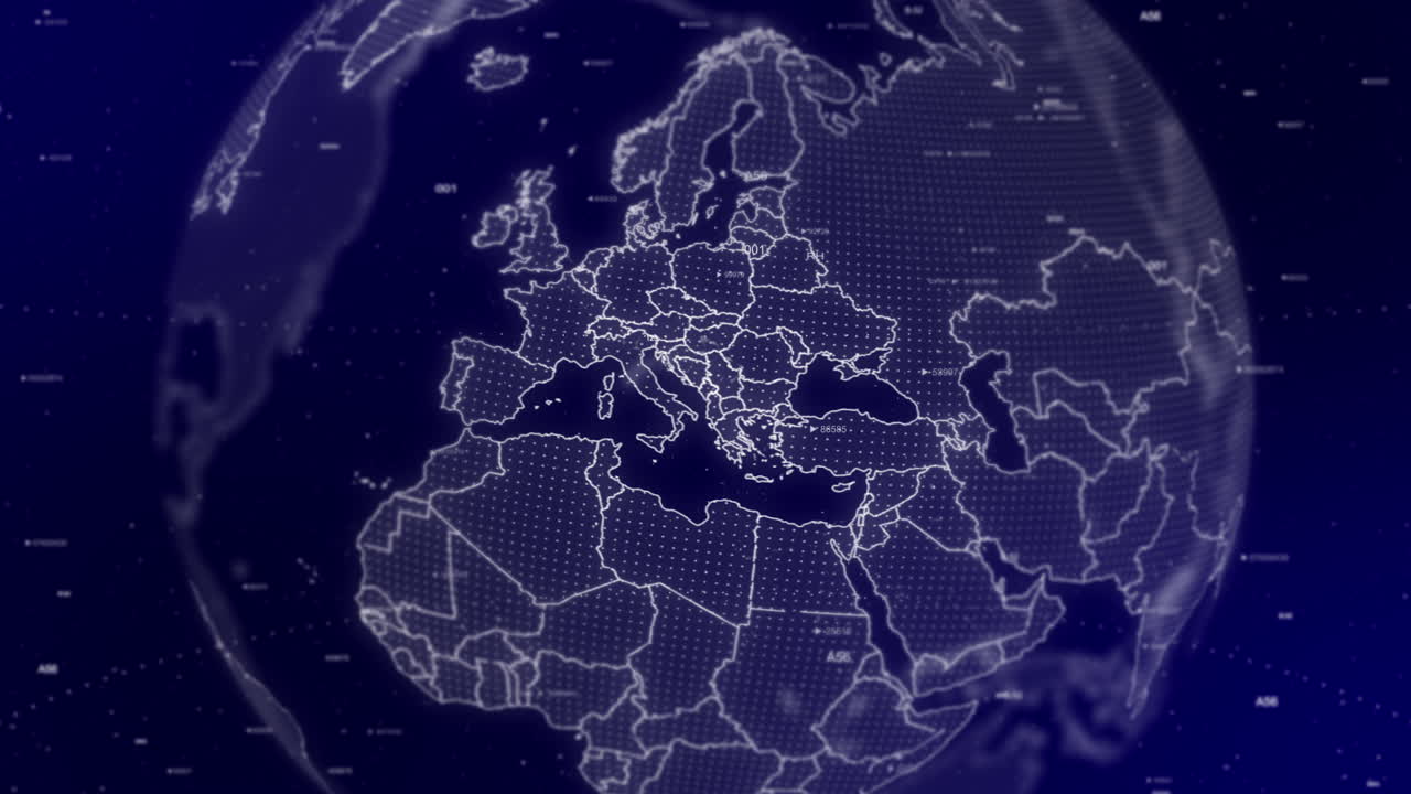 кинематографический фон видео показывает цифровой глобус, вращающийся, приближающийся к стране черногории