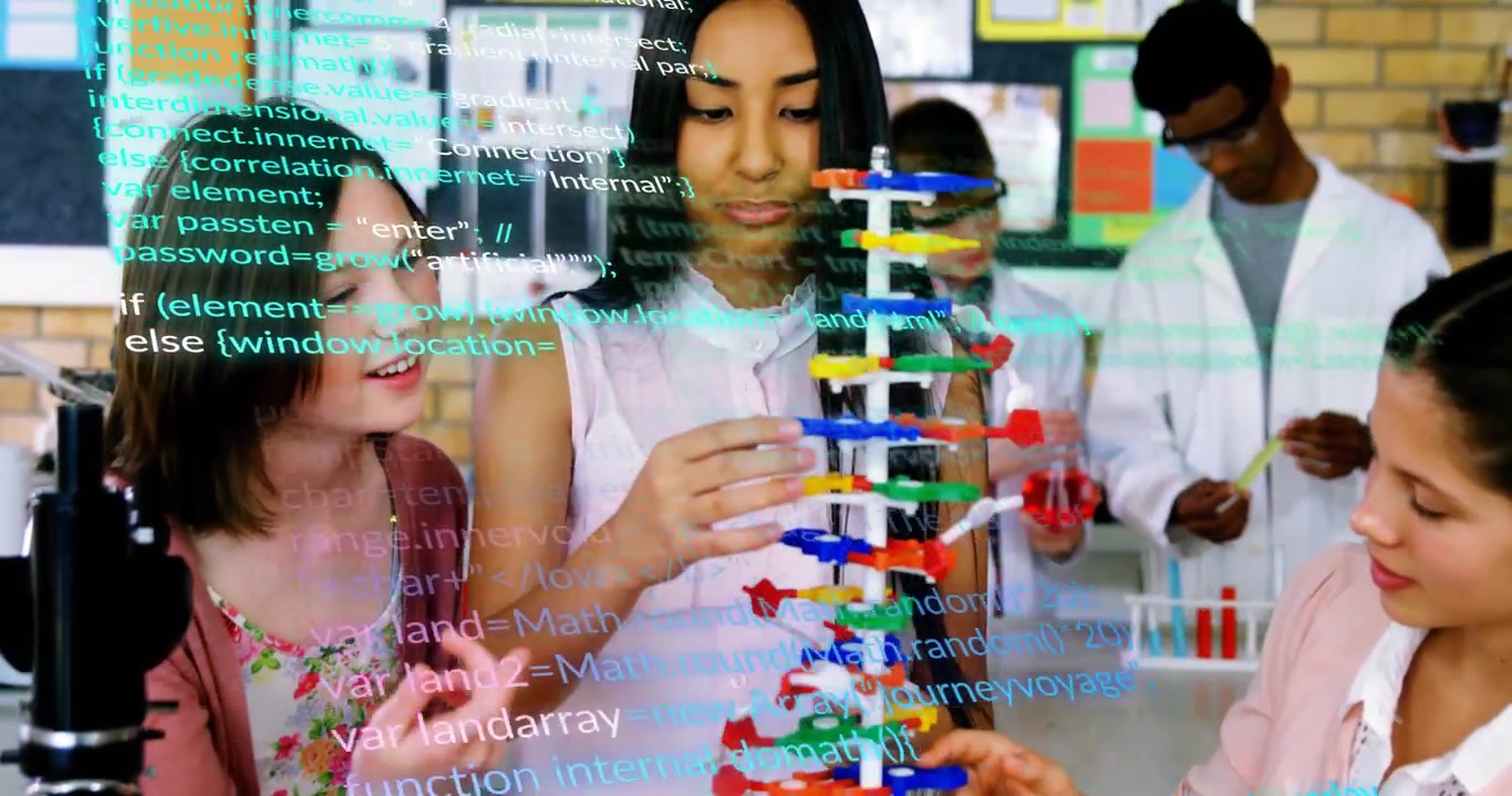 Students assembling helix in lab, peer handing part starting learning, code overlay scope and tubes