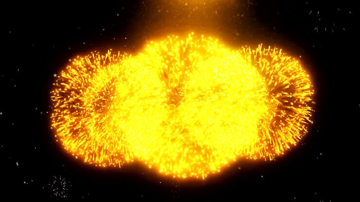 Ramadan Kareem Text Wish On Firework Display Explosion Particles.