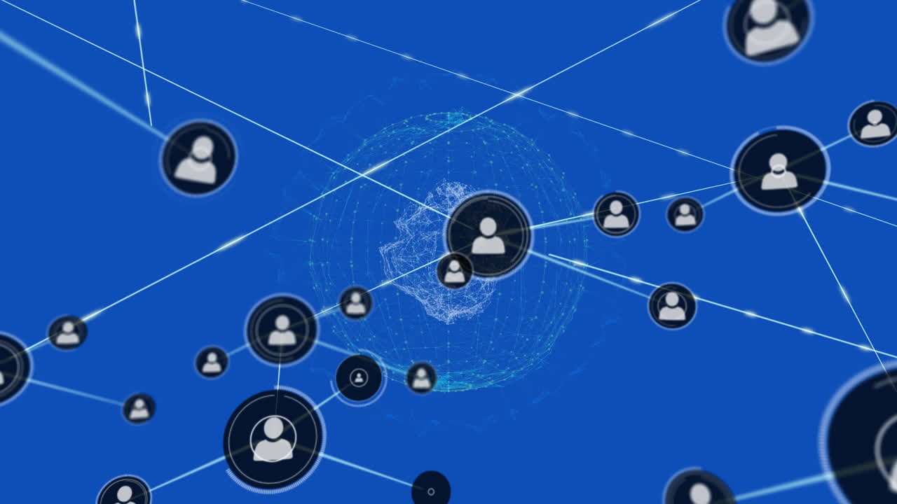 전 세계 사람들과의 연결 네트워크의 애니메이션 아이콘