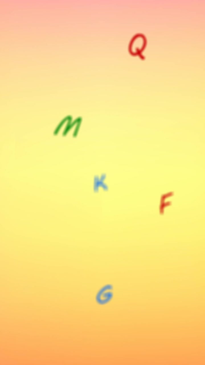 Animazione di lettere colorate che si muovono su sfondo morbido arancione e giallo