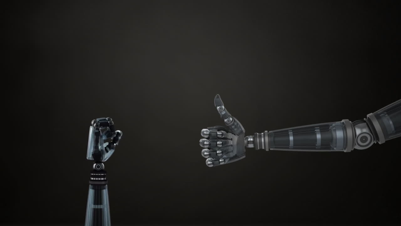 las manos del robot sobre un fondo gris