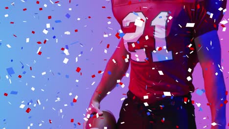 animation of confetti falling over american football player on neon background