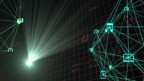 animation of connections and data processing over screens