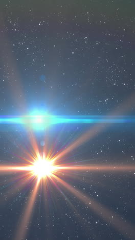 animation of glowing blue and orange light moving over spots of light and stars in background