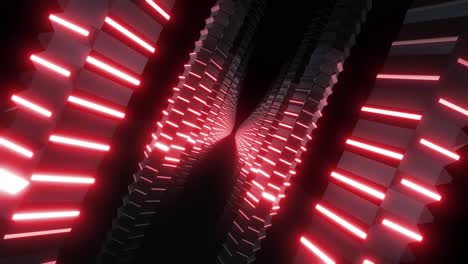 abstract futuristic tunnel with red neon glowing lines