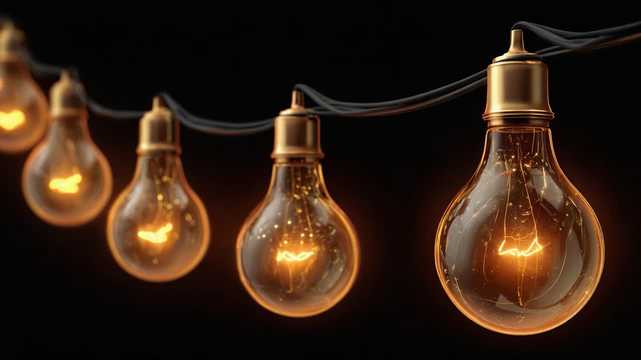 Captivating Display of Glowing Bulbs Illuminating a Dark Background, Showcasing Warm Light and Vintage Aesthetics in Stunning Detail and Brilliance