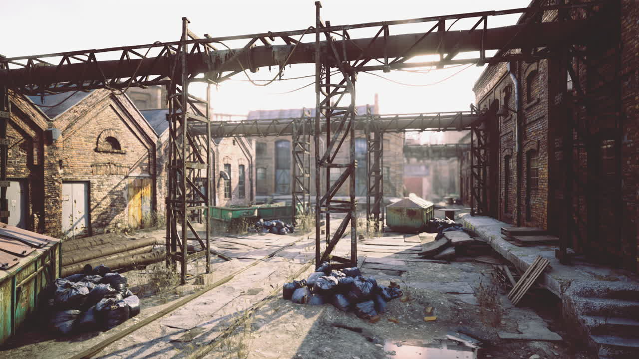 Decaying industrial site with nature reclaiming the area