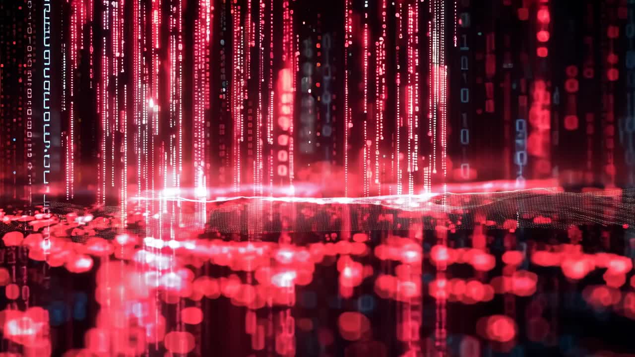 A red background with a lot of red lights and a black foreground. The lights are scattered all over the background and the foreground