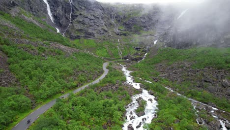 motorcyclist on the troll road in norway