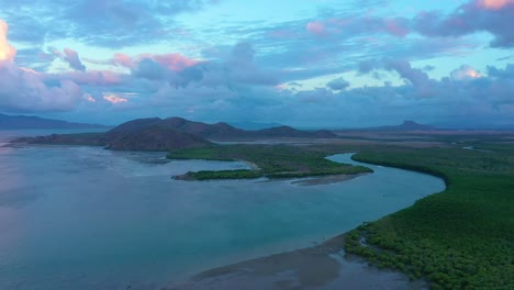 drone overflight of tropical coastline, queensland australia