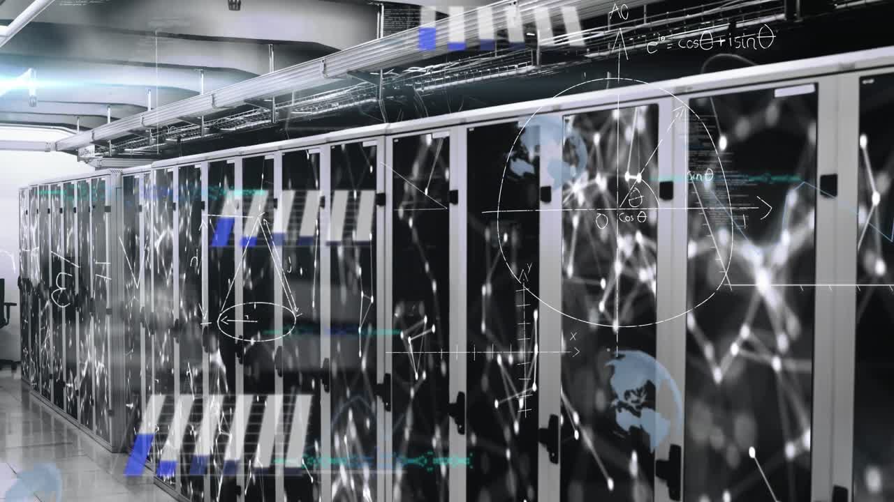 Animation of data processing with statistics and connections over computer servers