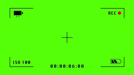 Camera viewfinder recording screen animation, on a chroma green background