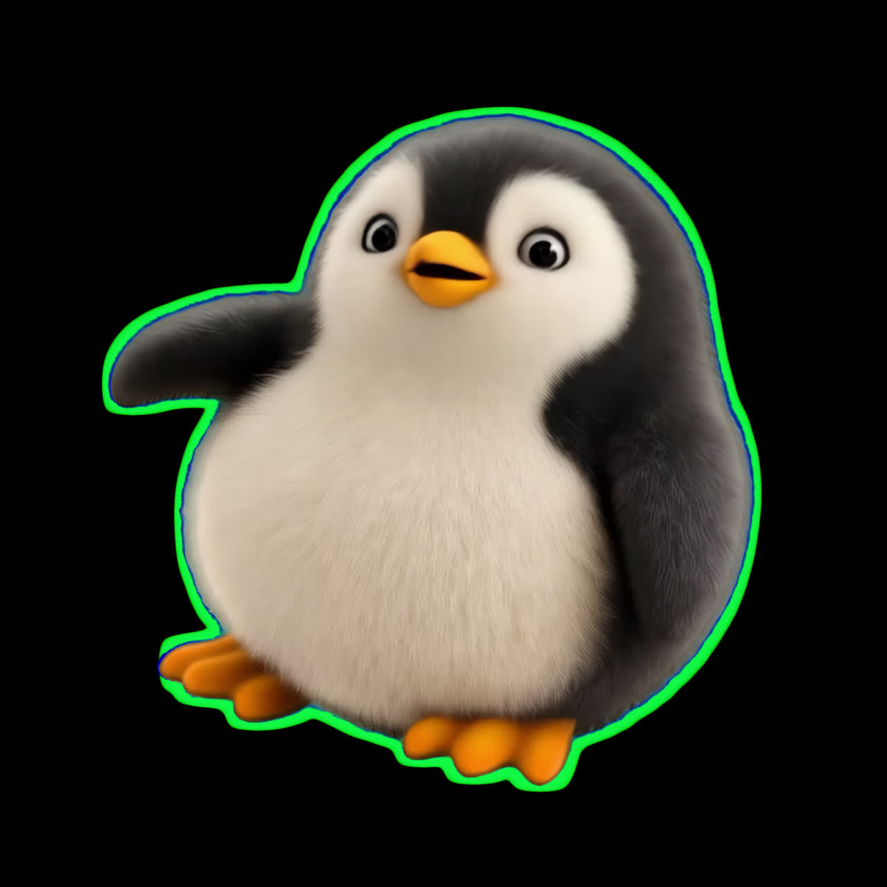 Adorable fluffy penguin toy animation isolated asset, transparent 4K video, alpha channel, ProRes