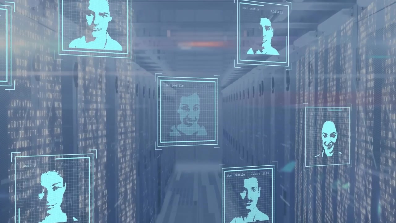 Animation of people icons over server room