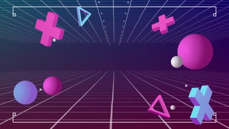 animación de formas con marcador sobre cuadrícula sobre fondo púrpura