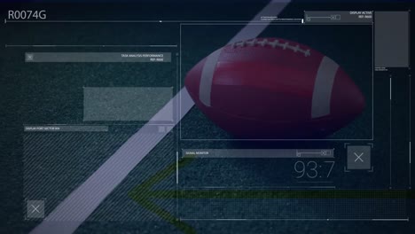Animation-Der-Finanzdatenverarbeitung-über-Einem-American-Football-Ball