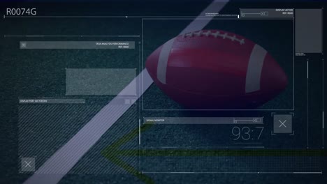 animación del procesamiento de datos financieros sobre una pelota de fútbol americano